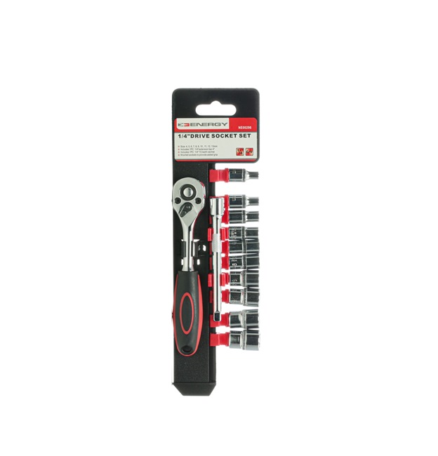 Socket set Square Drive Tang Size: 6.3 (1/4")mm (inch), Spanner Size: 4, 5, 67, 68, 69, 10, 11, 12, 13 mm