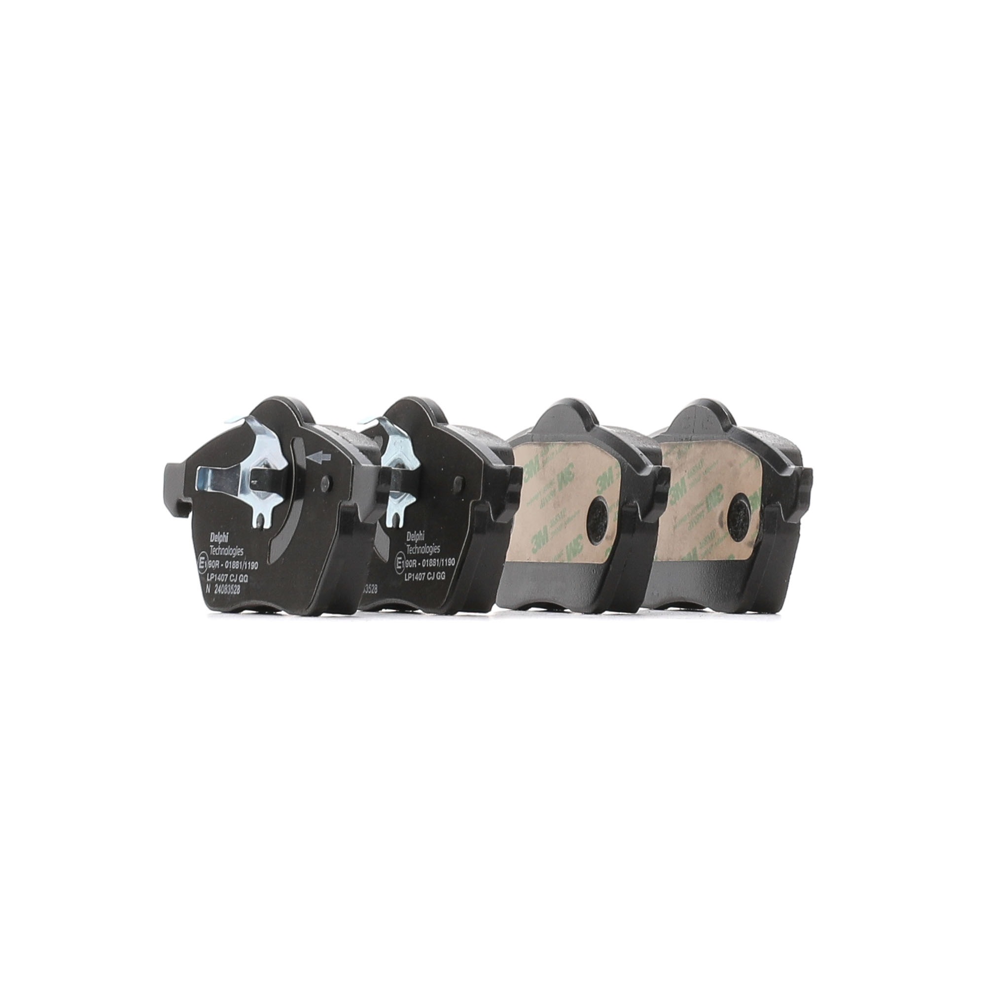 DELPHI LP1407 Brake pad set Width 1: 156,5mm, Width 2: 156,3mm, Height 1: 74mm, Height 2: 74mm, Thickness 1: 19,5mm, Thickness 2: 19,5mm