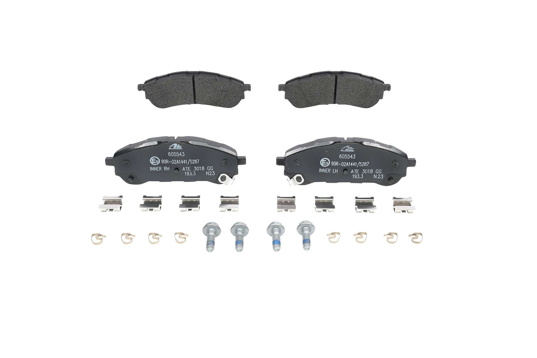 ATE 13.0460-5543.2 Bremsbelagsatz mit akustischer Verschleißwarnung, mit Zubehör, mit Bremssattelschrauben
